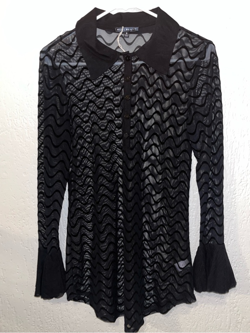 Blue Blush Black Sheer Shirt SZ- S